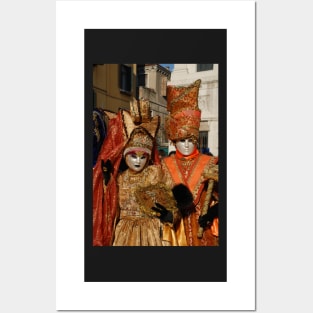 Carnival Couple in Orange Costumes Posters and Art